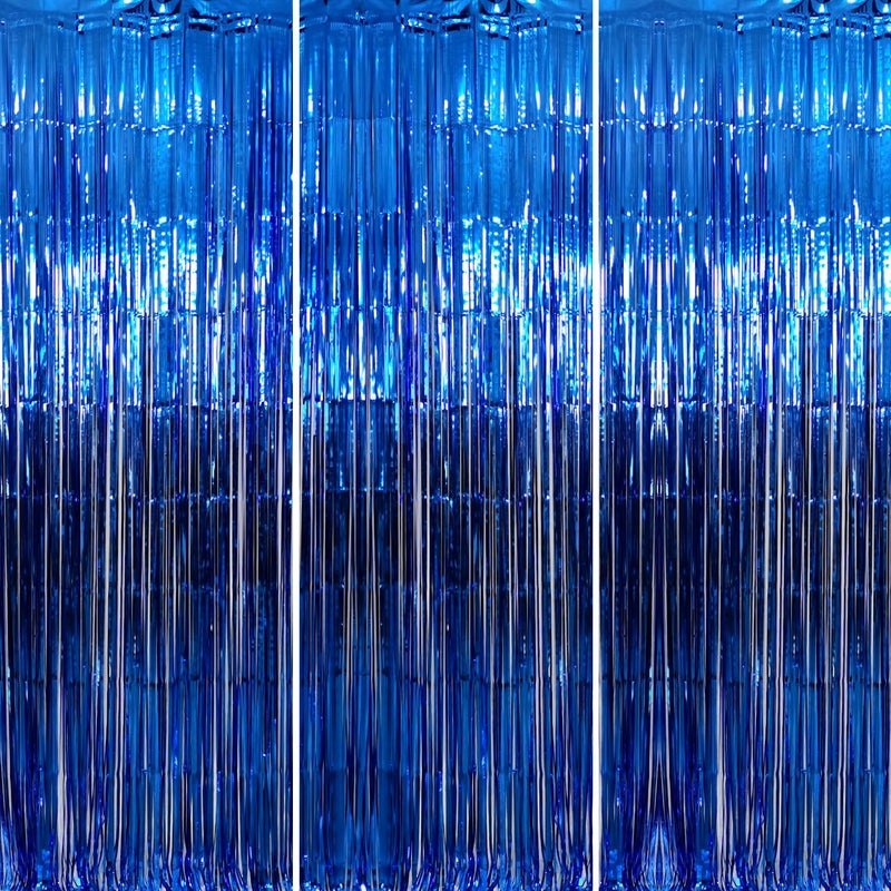 GOER 3.2 ft x 9.8 ft Metallic Tinsel Foil Fringe Curtains Party Photo Backdrop Party Streamers for Birthday,Graduation,New Year Eve Decorations Wedding Decor (Navy Blue,3 pcs) - Image 1